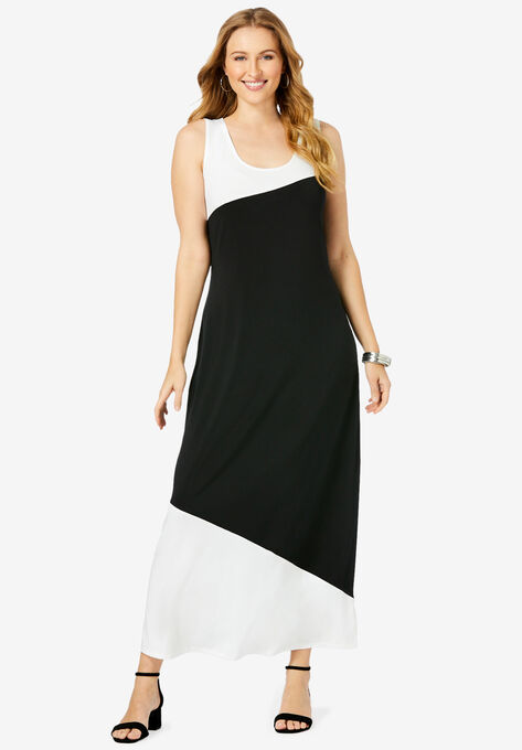 Sleeveless Maxi Dress, BLACK WHITE COLORBLOCK, hi-res image number null