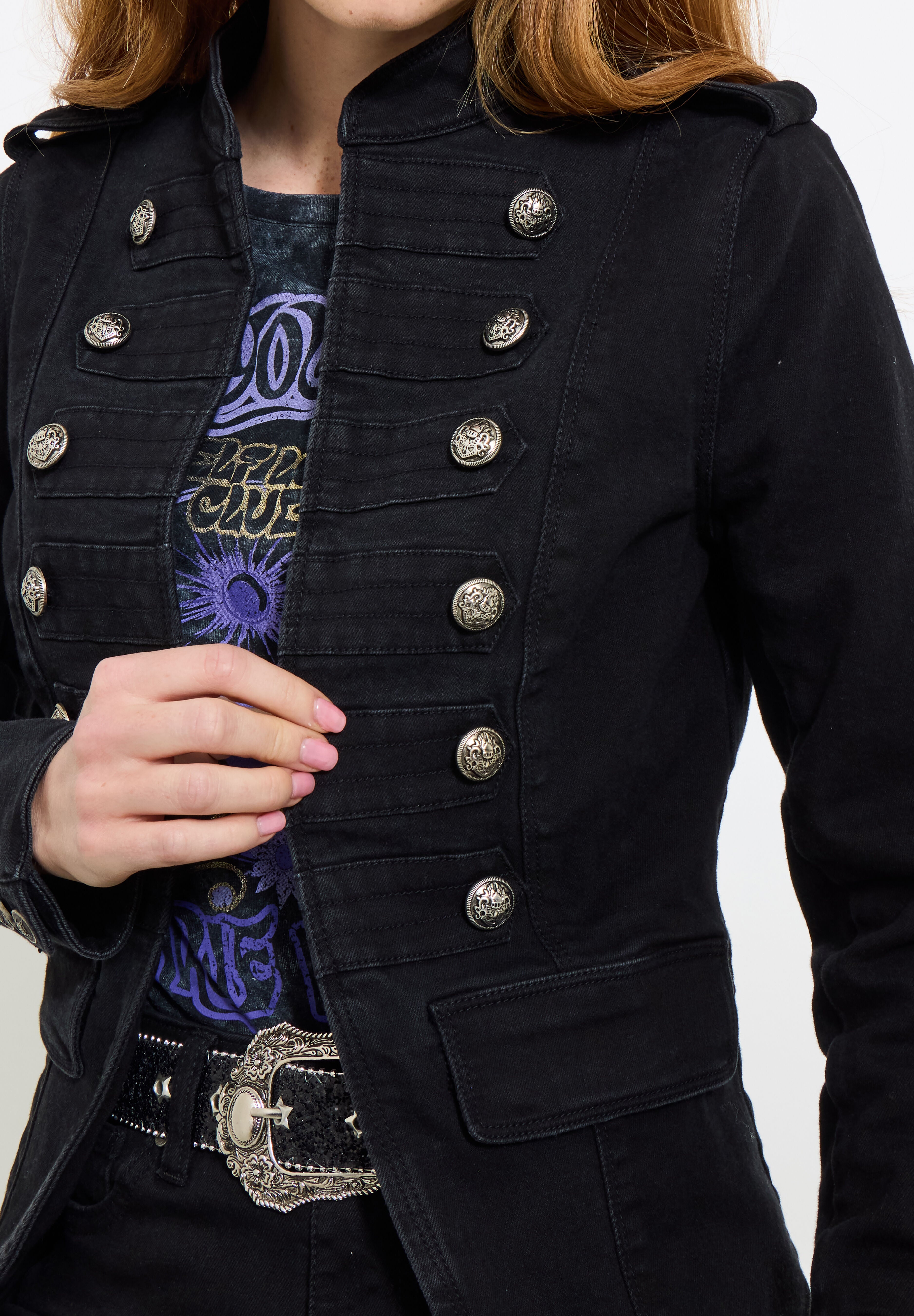 Denim Military Jacket, BLACK, on-hover image number 1