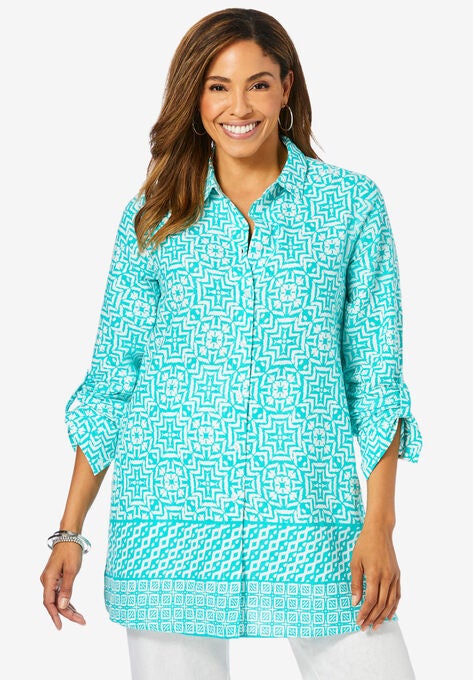 Linen Duster, AQUA SEA TILE BOARDER, hi-res image number null