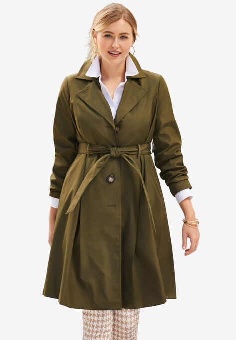Pleated Trench Coat, DARK OLIVE GREEN, hi-res image number null