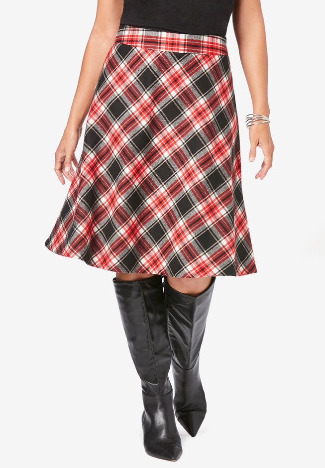 Wool-Blend Skirt, BLACK BIAS CHECK, hi-res image number null