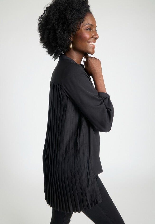 Pleated Back Georgette Tunic, BLACK, alternate image number null