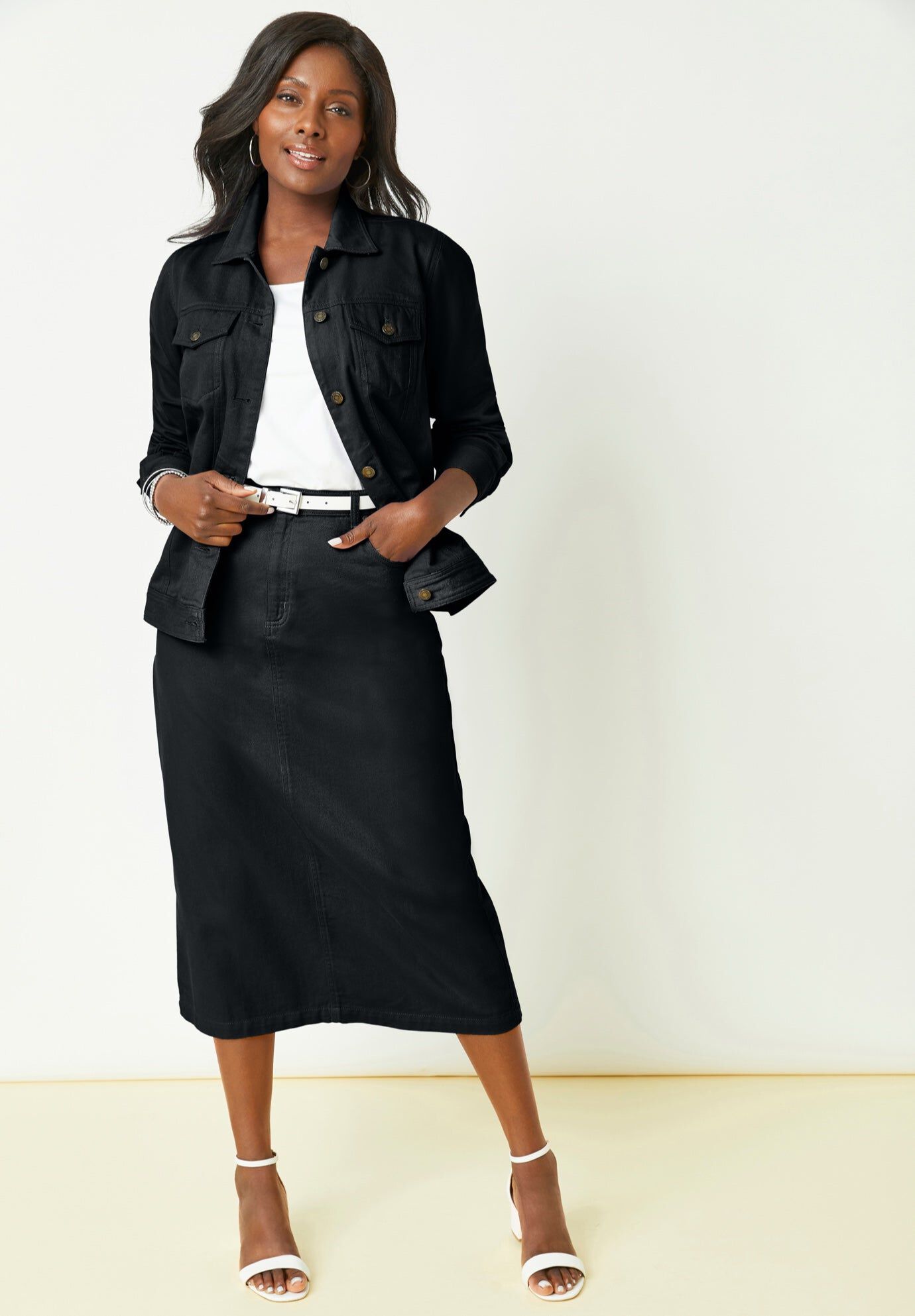 Classic Cotton Denim Jacket, BLACK, hi-res image number 0