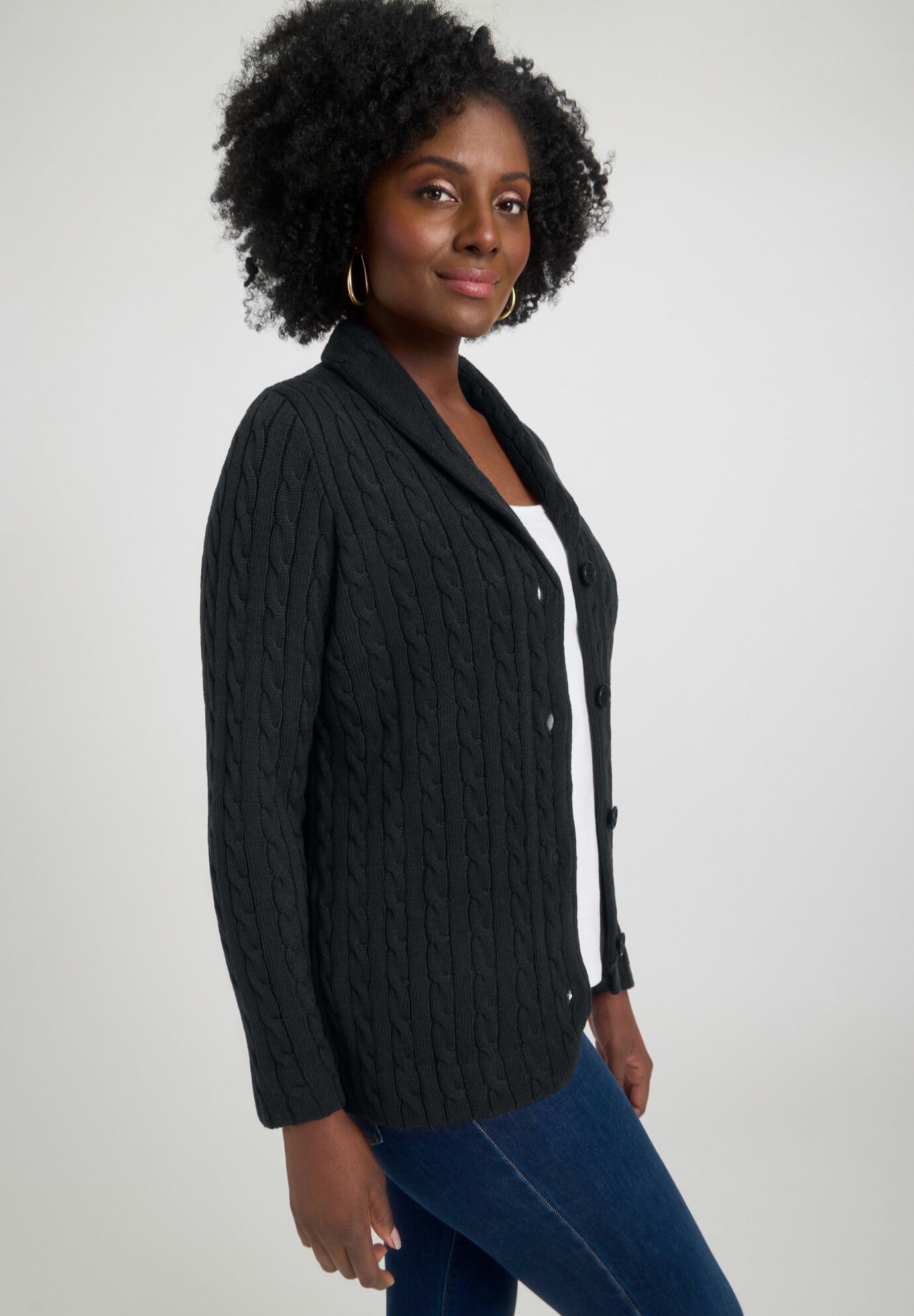 Cable Blazer Sweater, BLACK, alternate image number 2