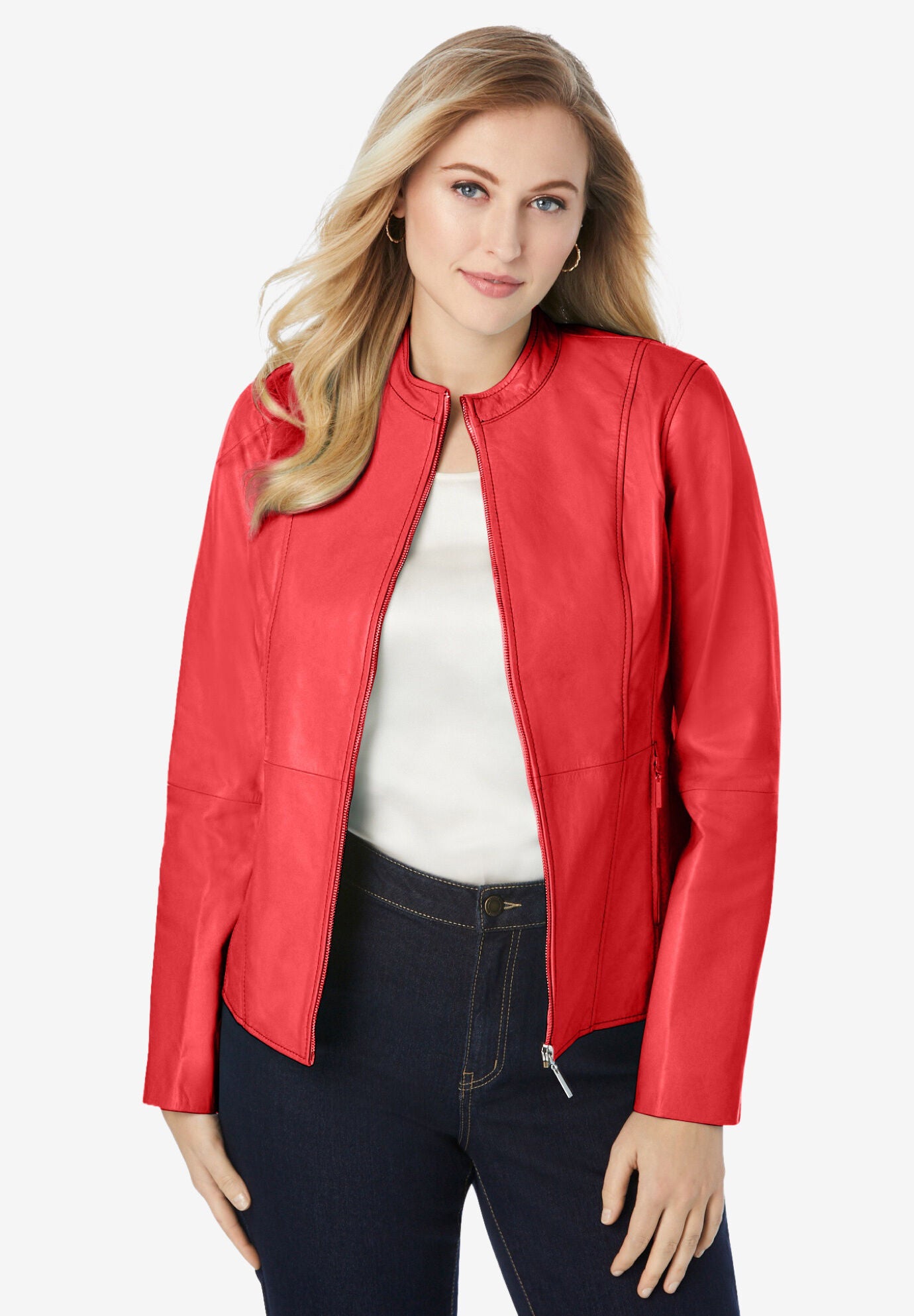 plus size red leather jacket