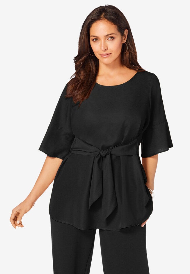 Tie-Front Tunic, BLACK, hi-res image number 0