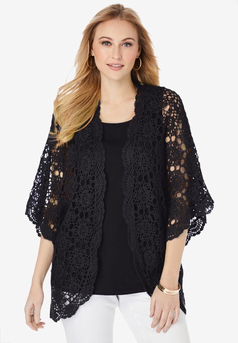 Crochet Cardigan, BLACK, hi-res image number null
