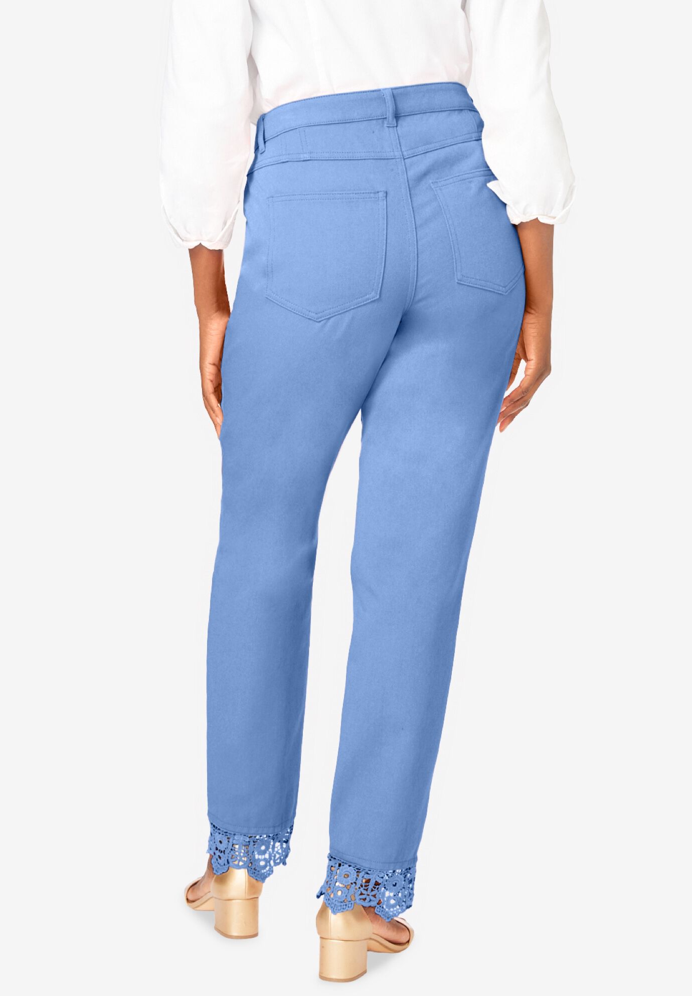 Lace Trim Classic Denim Jean, FRENCH BLUE, on-hover image number 1