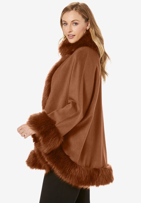 Faux Fur Trim Cape, , alternate image number null