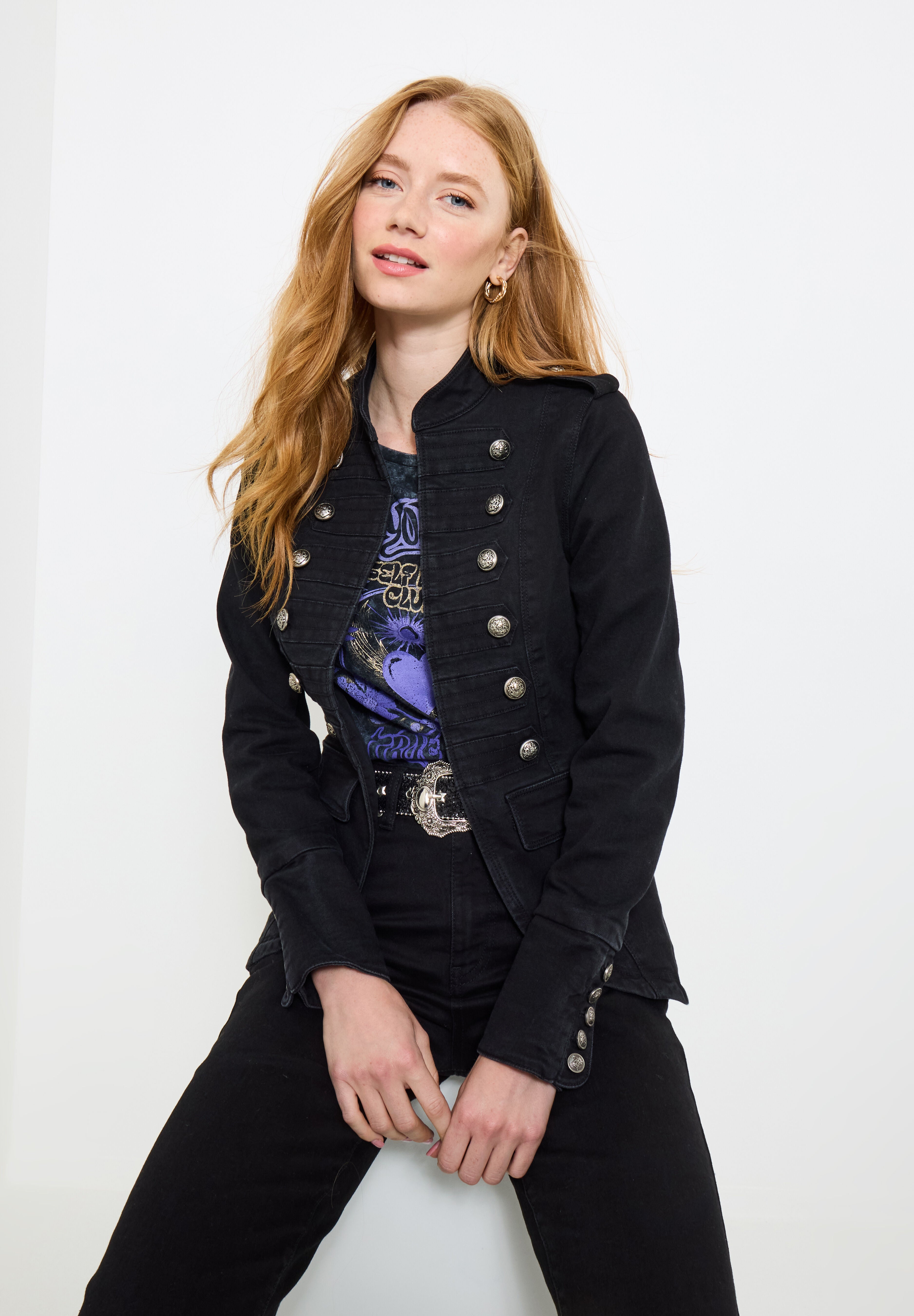 Denim Military Jacket, BLACK, hi-res image number 0