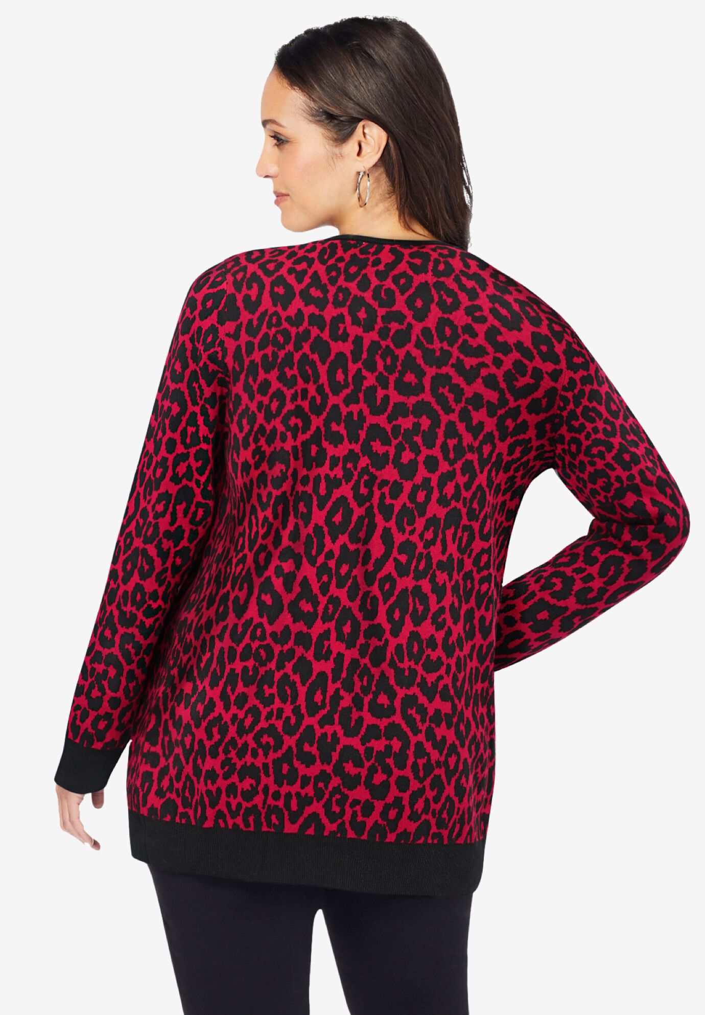 Fine Gauge Cardigan, EMERALD BOLD ROSE, on-hover image number 1