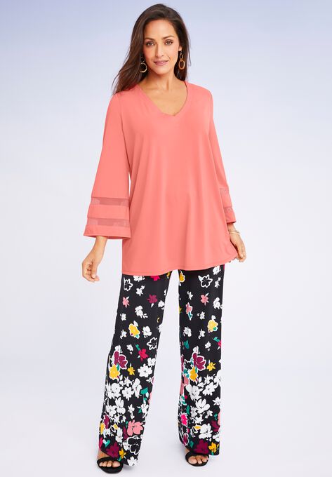 Mesh Inset Sleeve Tunic, , alternate image number null