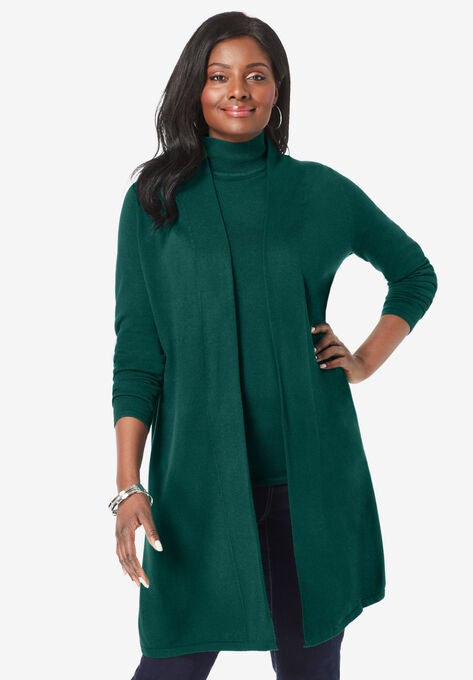 Fine Gauge Cardigan Topper, EMERALD GREEN, hi-res image number null