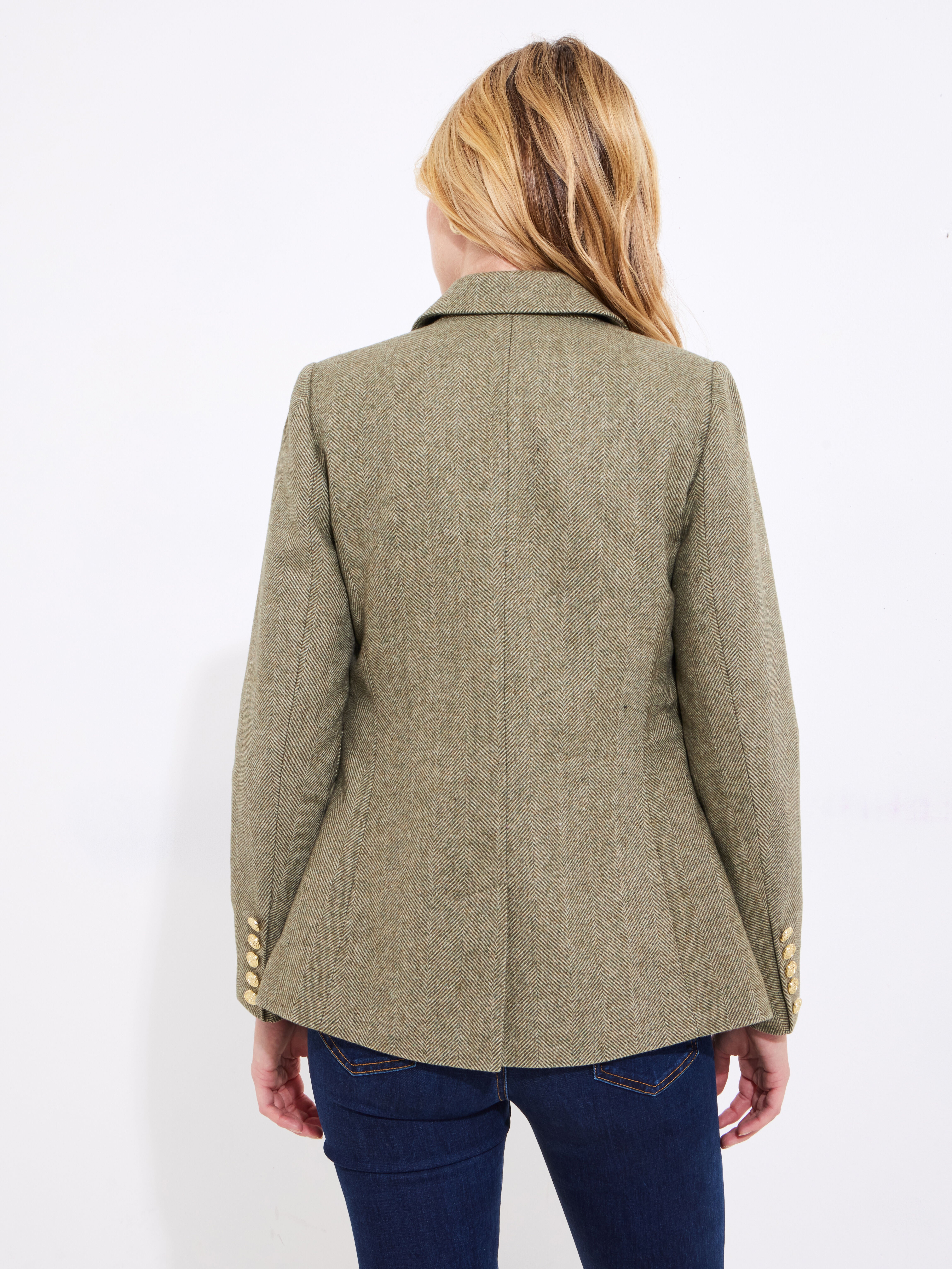 Double Breasted Wool Blazer, OLIVE MINI HERRINGBONE, alternate image number 3
