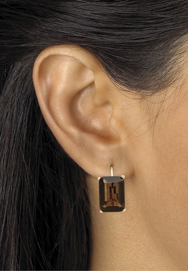 Yellow Gold-Plated Genuine Smoky Quartz Ring and Earring Set, , alternate image number 3