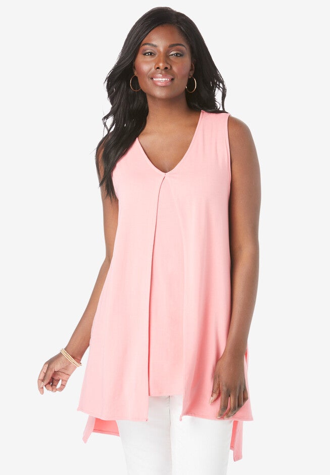 Sleeveless Knit Flyaway Tunic, SALMON, hi-res image number 0