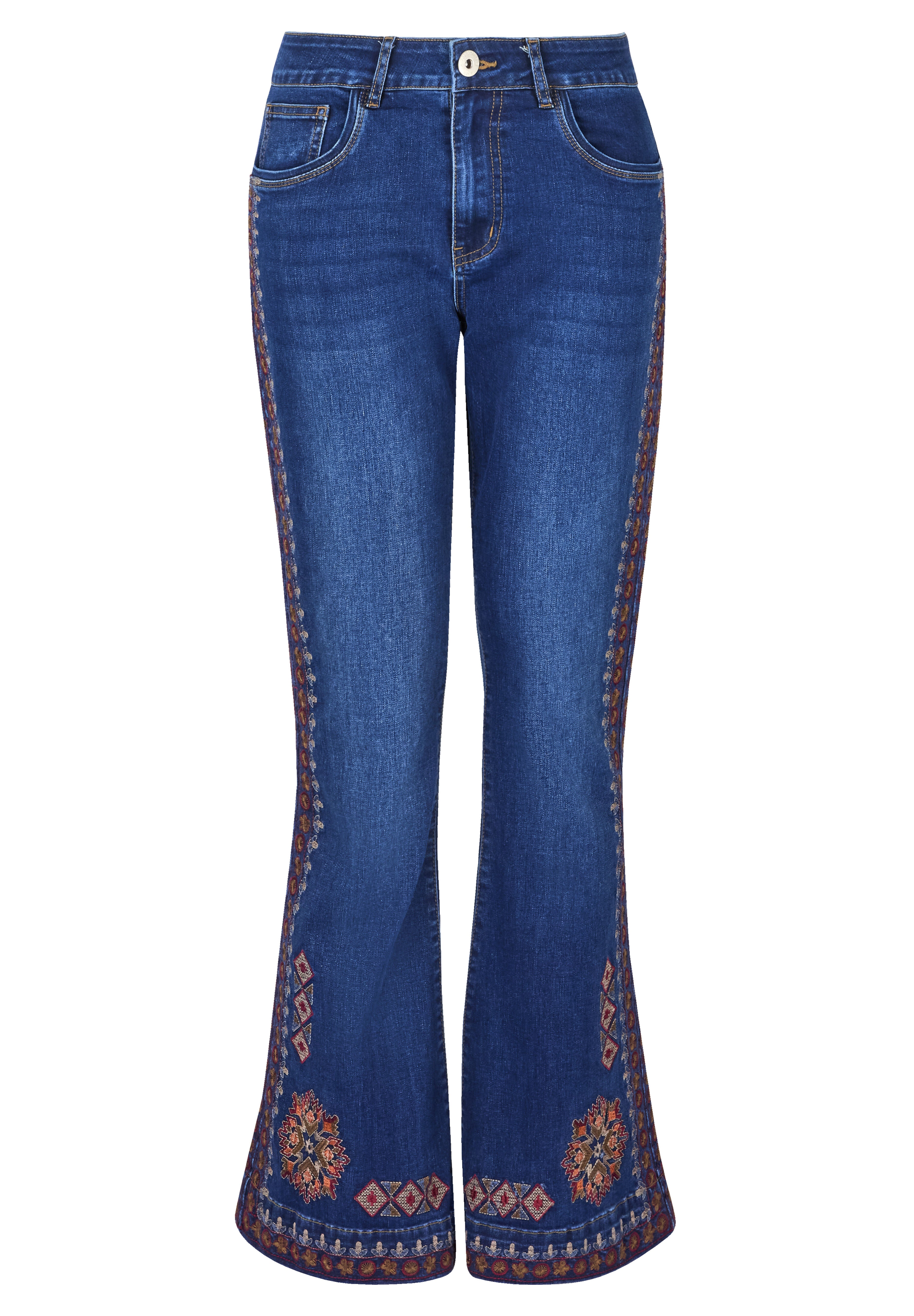 Groovy Embroidered Bootcut Jeans, DARK BLUE AZTEC, alternate image number 3