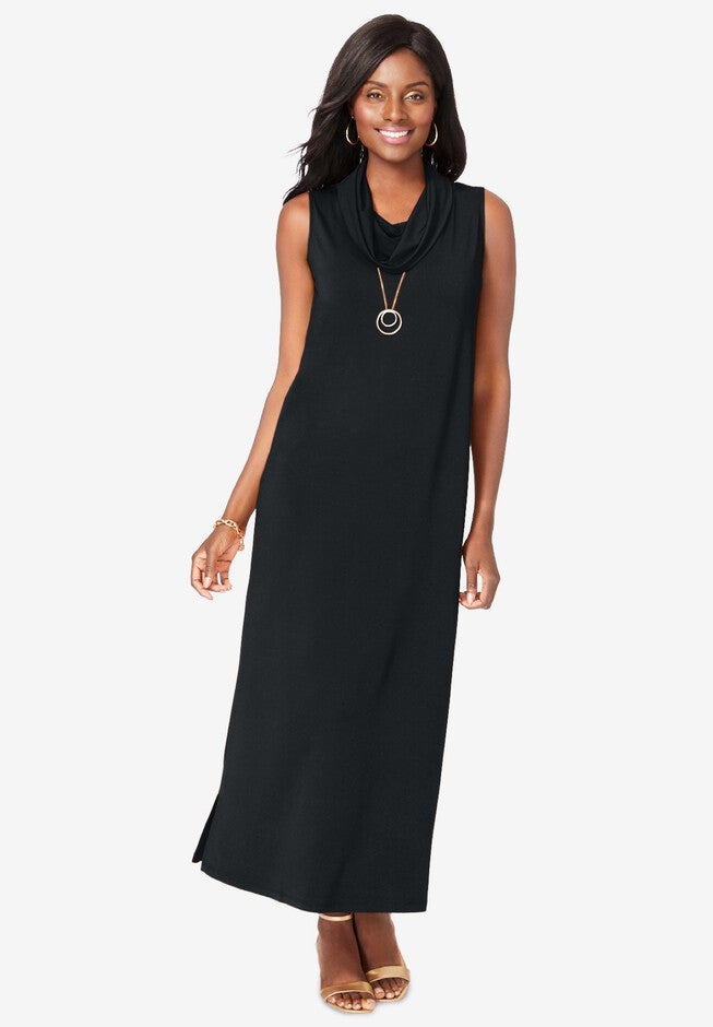 2-Piece Cowlneck Jacket Dress, BLACK, alternate image number null