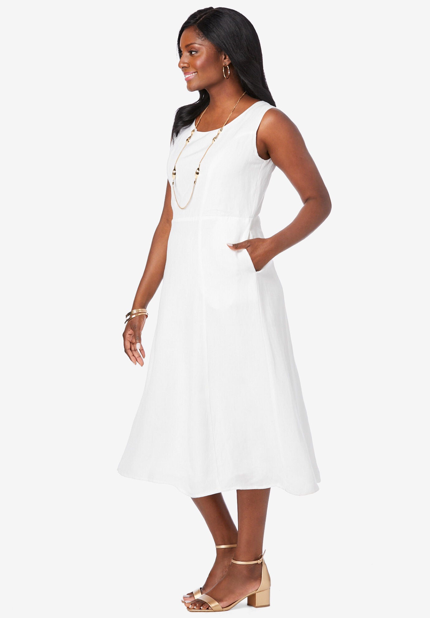 Linen Fit & Flare Dress, , alternate image number 3