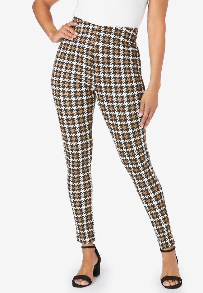 Ponte Knit Leggings, SOFT CAMEL MINI PLAID, hi-res image number 0