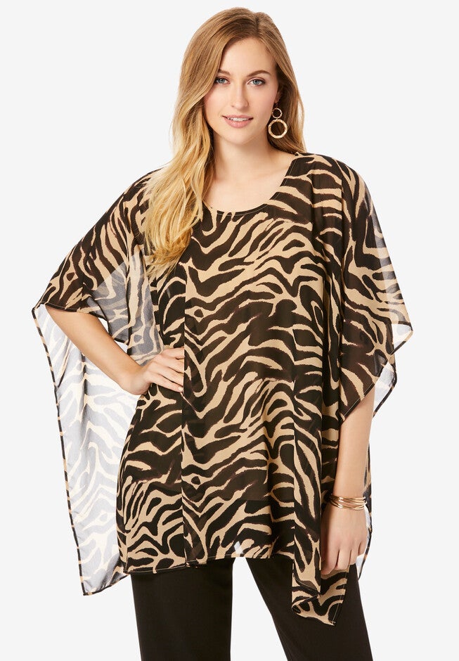 Georgette Caftan Tunic, NATURAL SAFARI PRINT, hi-res image number null