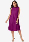 Georgette Mock Neck Dress, BERRY PINK, hi-res image number null