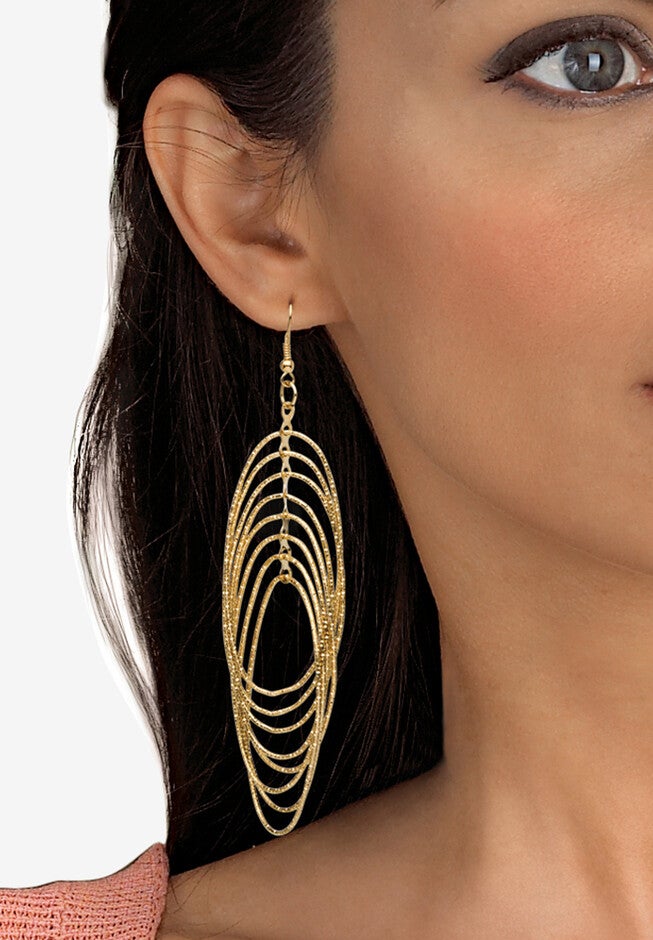 Goldtone Diamond Cut 2 Piece Set Drop Earrings (72x24mm), , alternate image number 3