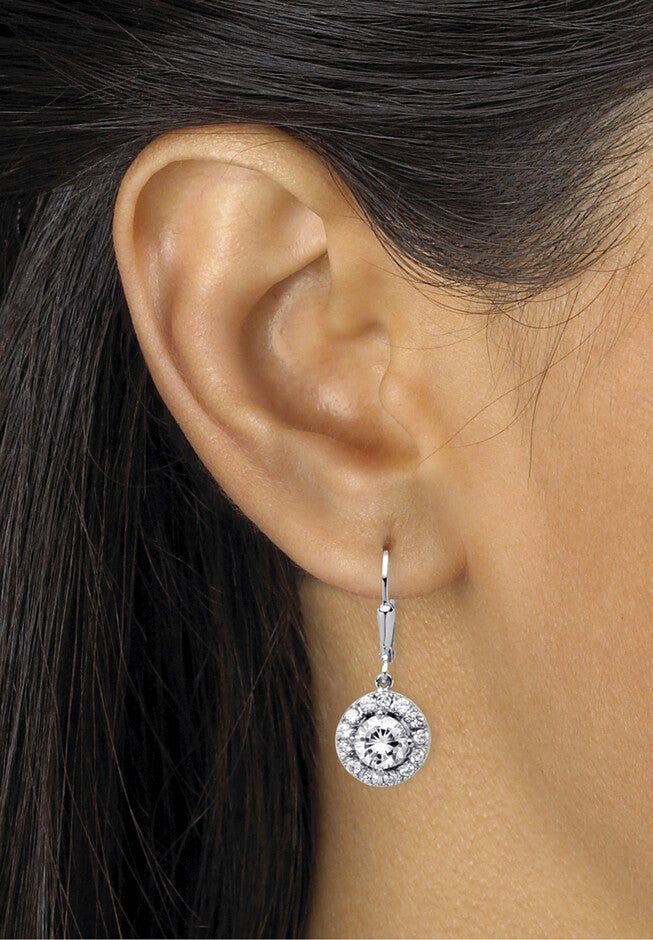 Sterling Silver Halo Drop Earrings Cubic Zirconia (2 1/3 cttw TDW), , alternate image number 2