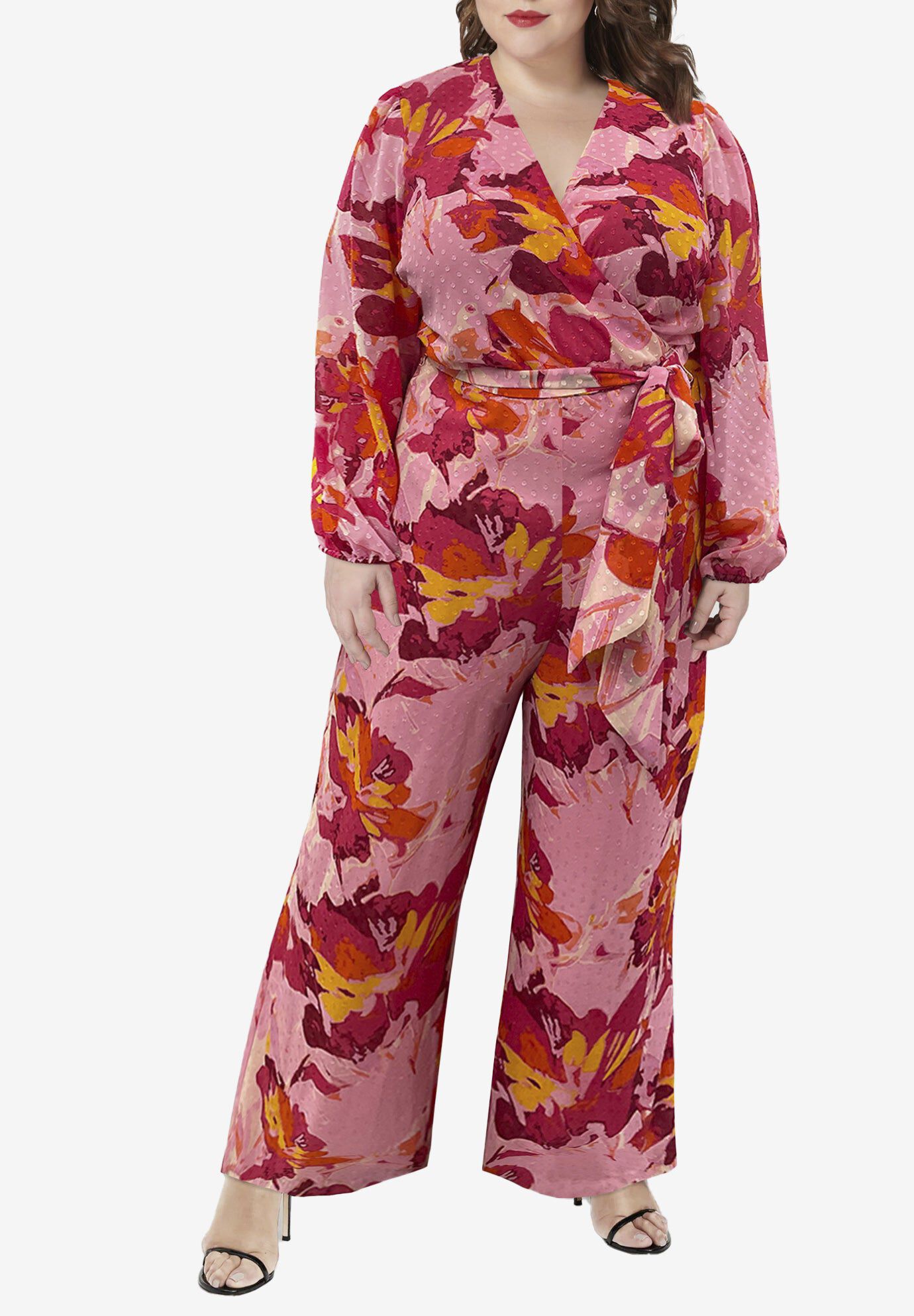 Faux Wrap Jumpsuit, PINK, hi-res image number 0