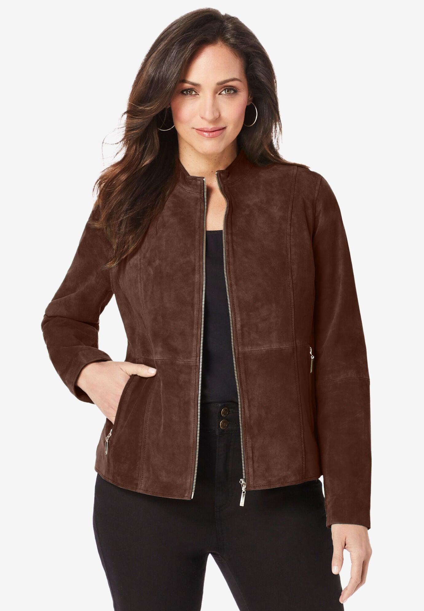 Plus size womens suede jackets top