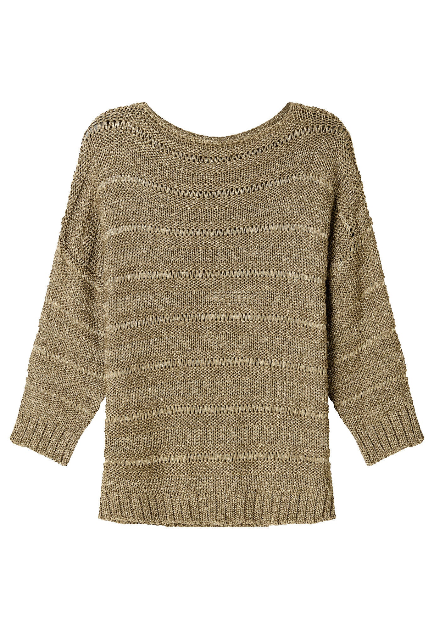 Metallic Crochet Boatneck Sweater, TAUPE METALLIC, alternate image number 3