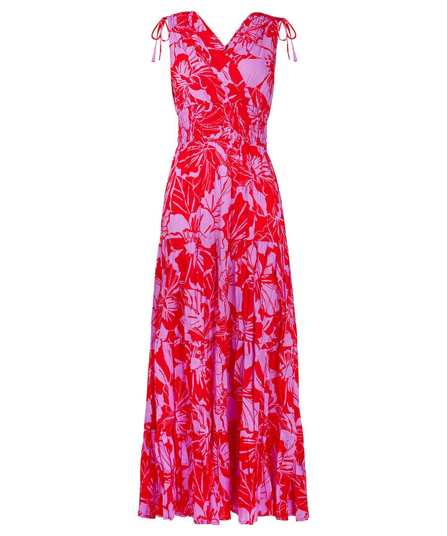 Summer Faux Wrap Maxi Dress, TROPICAL HIBISCUS LEAVES, alternate image number 3