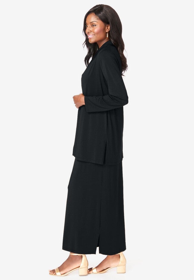 2-Piece Cowlneck Jacket Dress, BLACK, alternate image number null