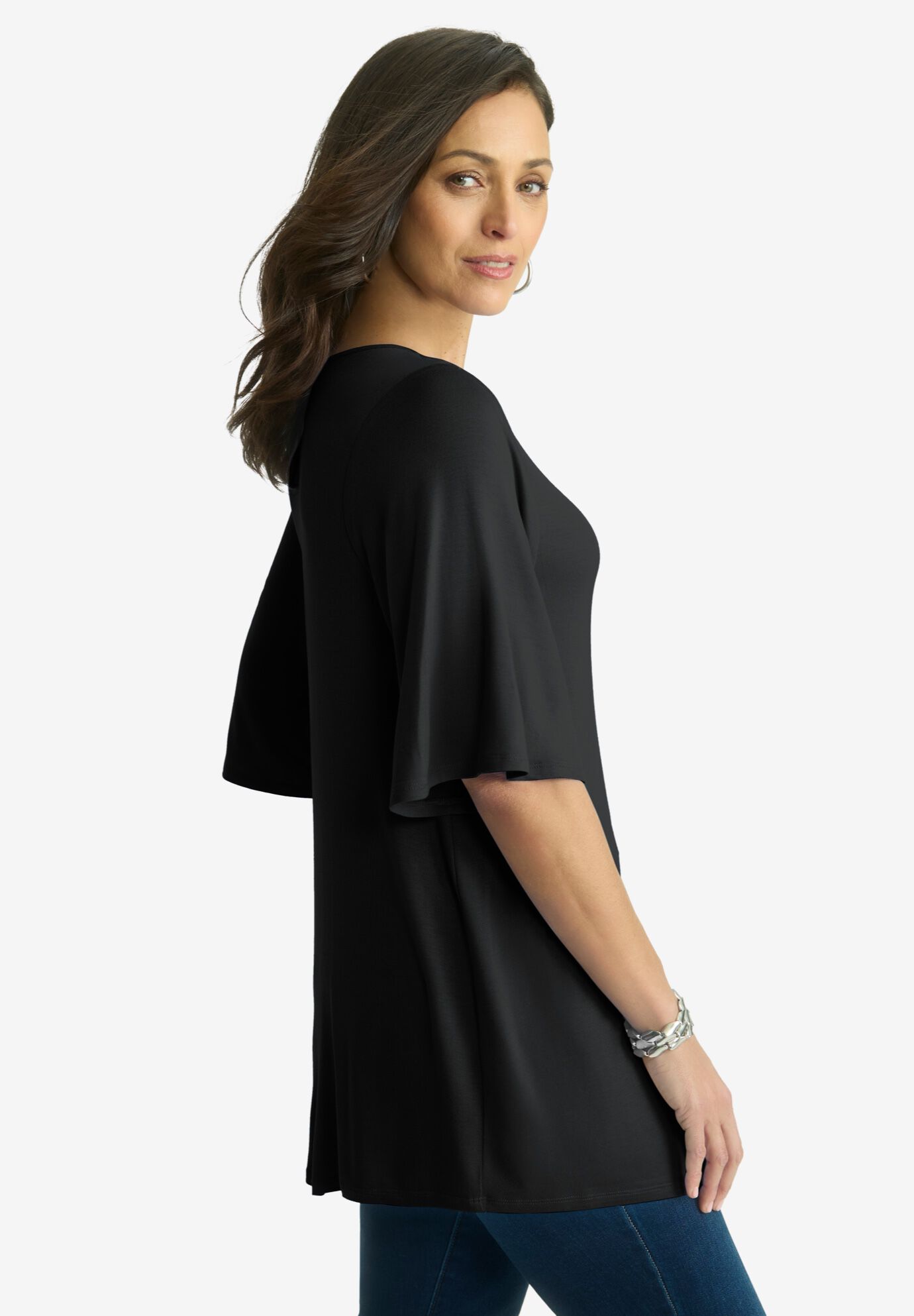 Asymmetrical Twist Neck Tunic, BLACK, alternate image number 2