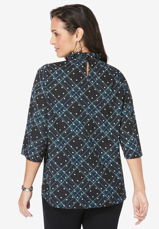 Ruffled Neck Bow Blouse, , on-hover image number 1