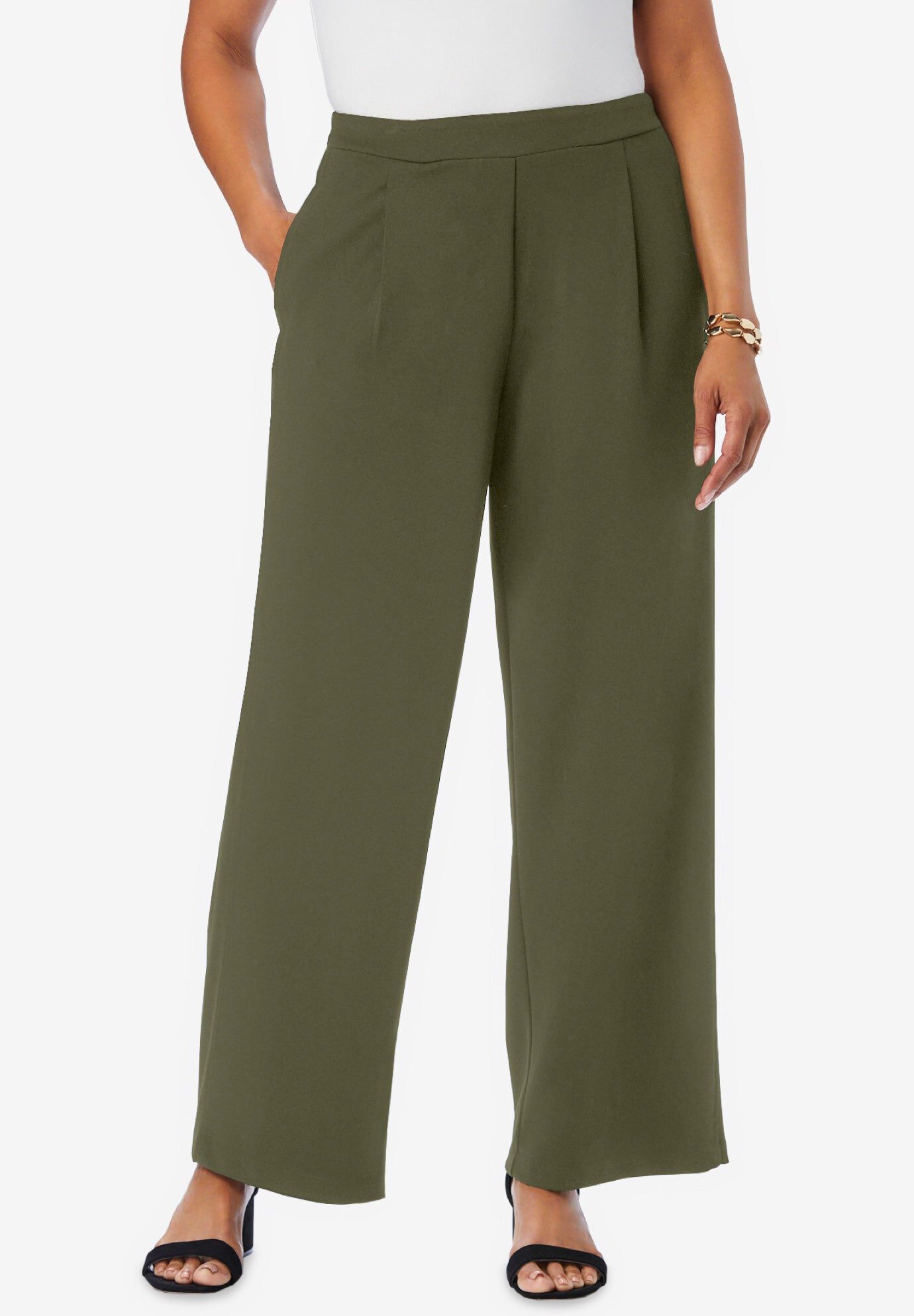 Neon Pink Stretch Crepe Wide Leg Pants