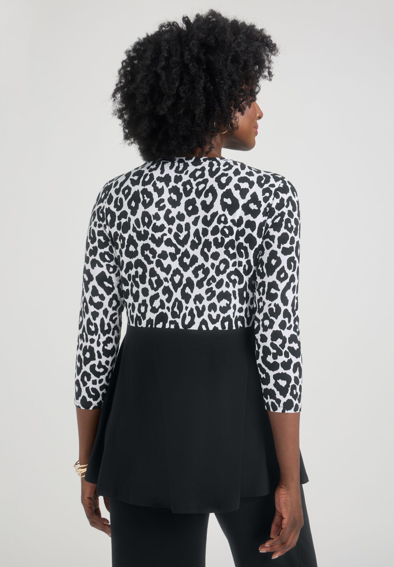 Printed Yoke Trapeze Tee, BLACK CLASSIC CHEETAH, alternate image number 2