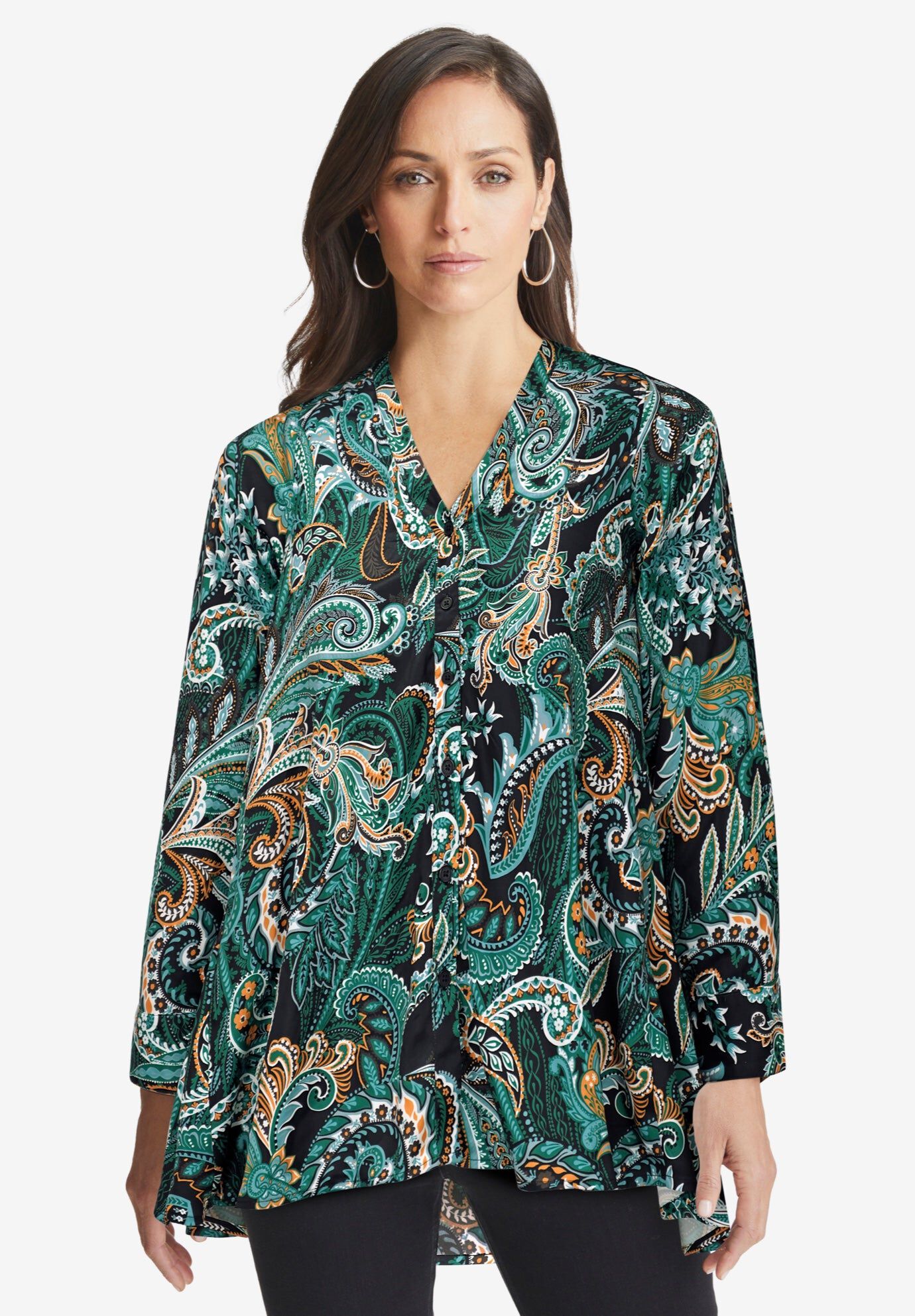Georgette High Low Tunic, FROST TEAL PAISLEY, hi-res image number 0