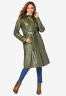 Leather Trench Coat, DARK OLIVE GREEN, hi-res image number null