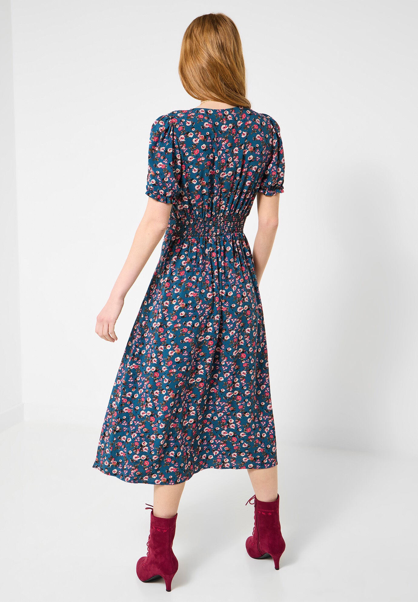 Short Sleeve Tea Dress, DUSTY DITSY ROSE, on-hover image number 1