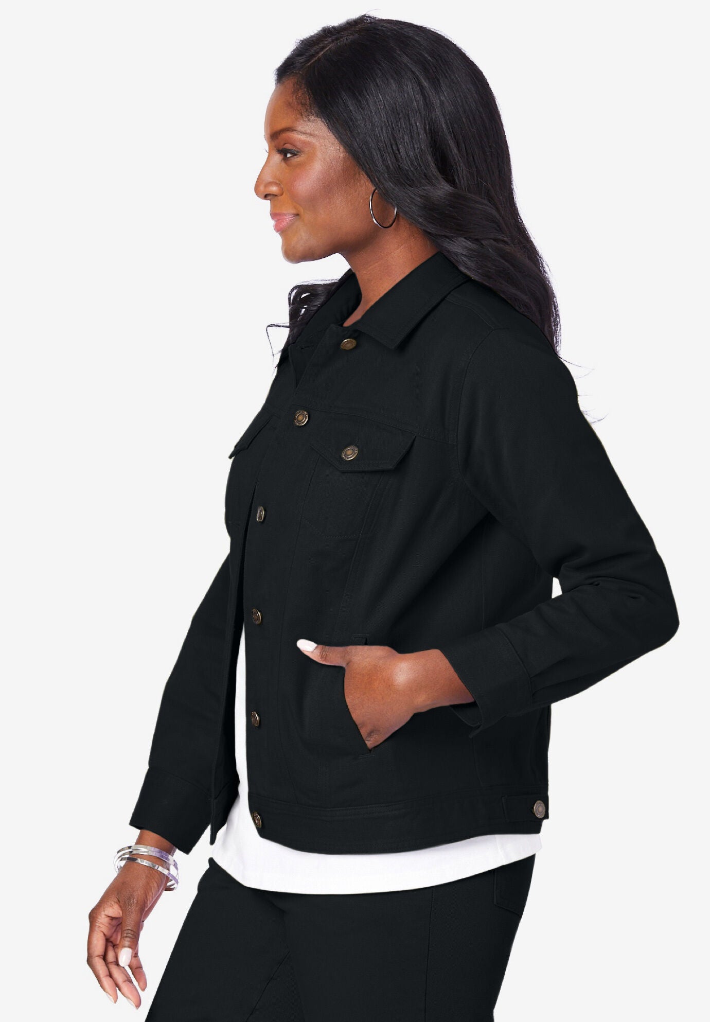 Classic Cotton Denim Jacket, BLACK, alternate image number 2