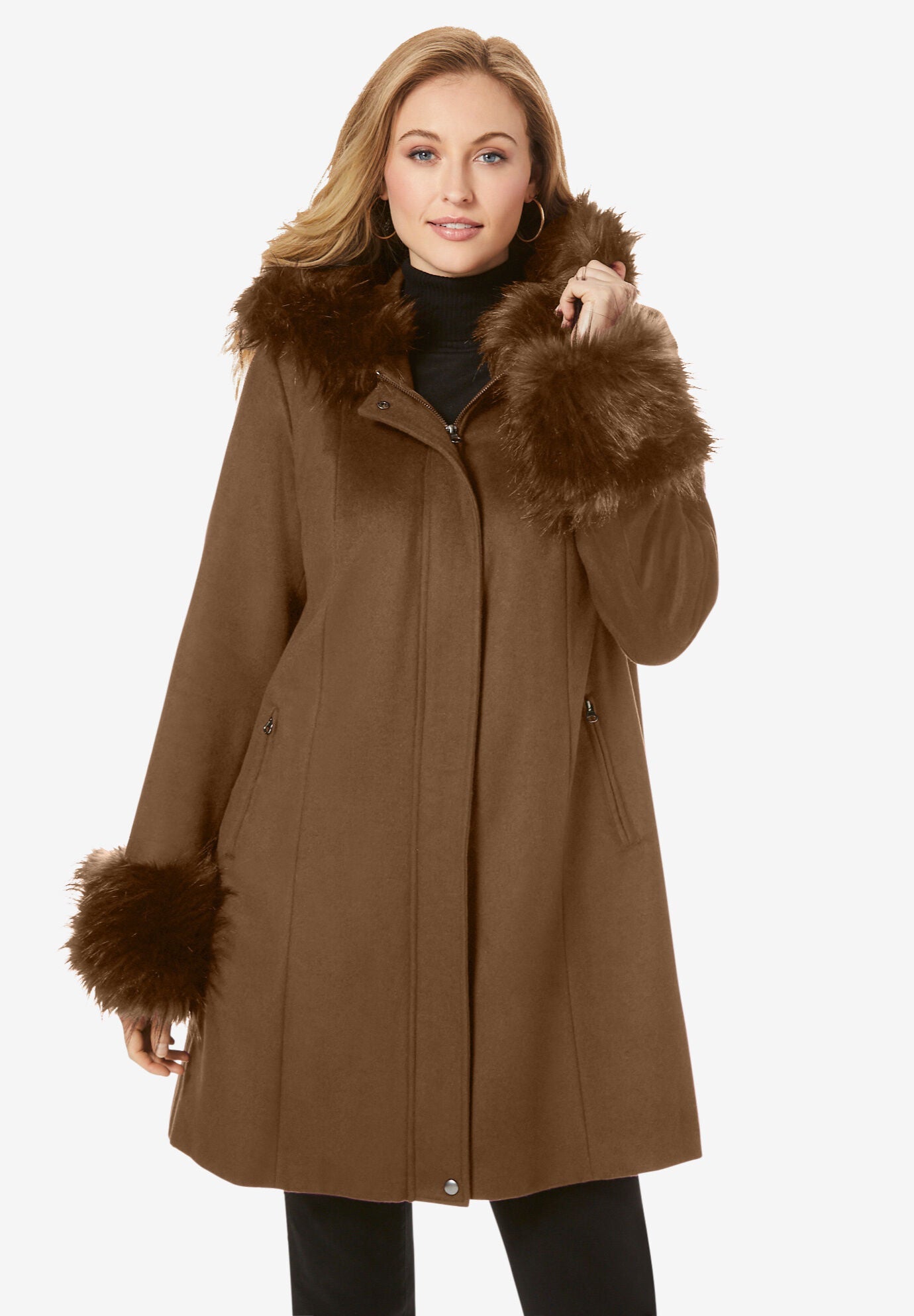 plus size fur coat with hood