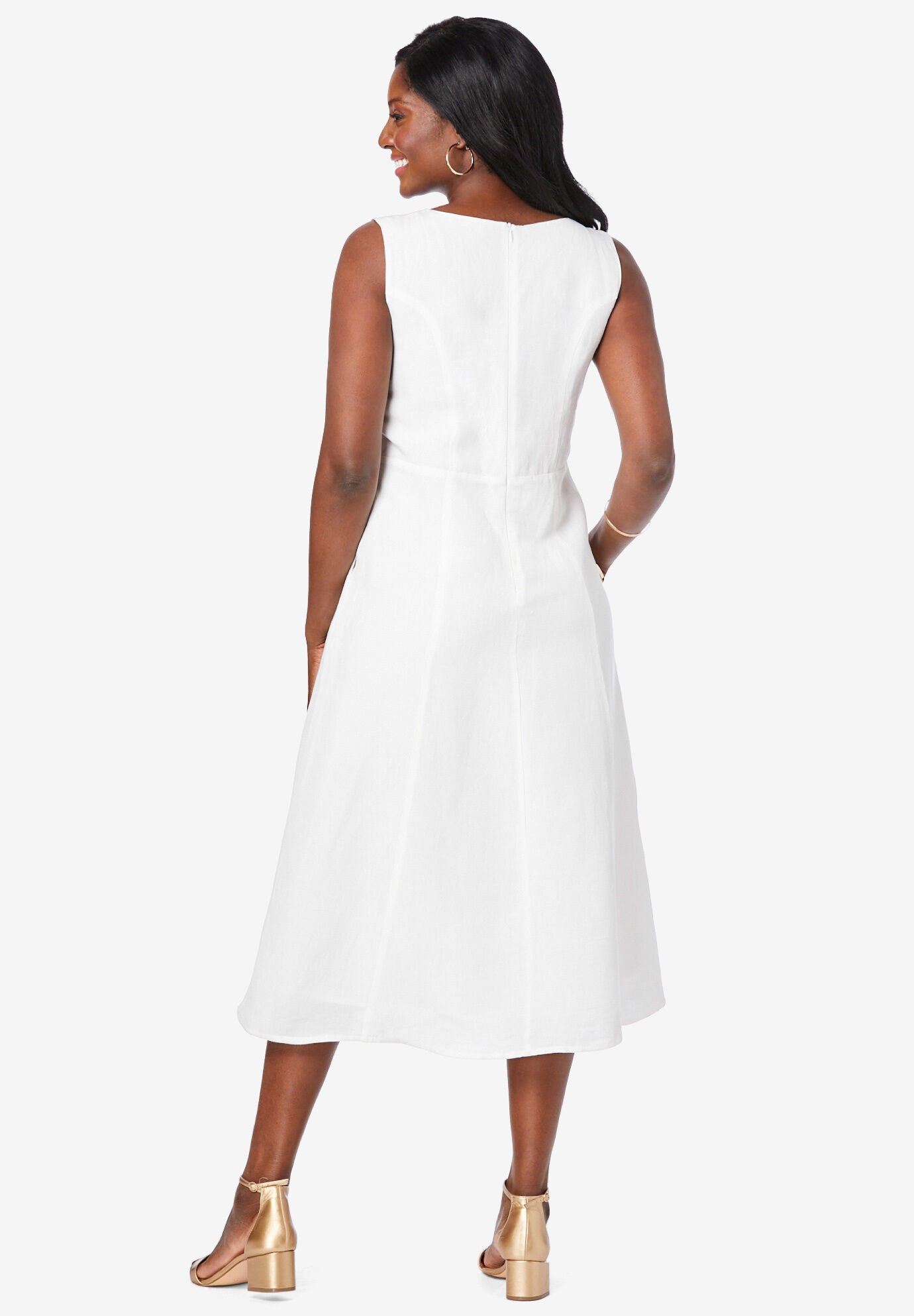 Linen Fit & Flare Dress, WHITE, alternate image number 2