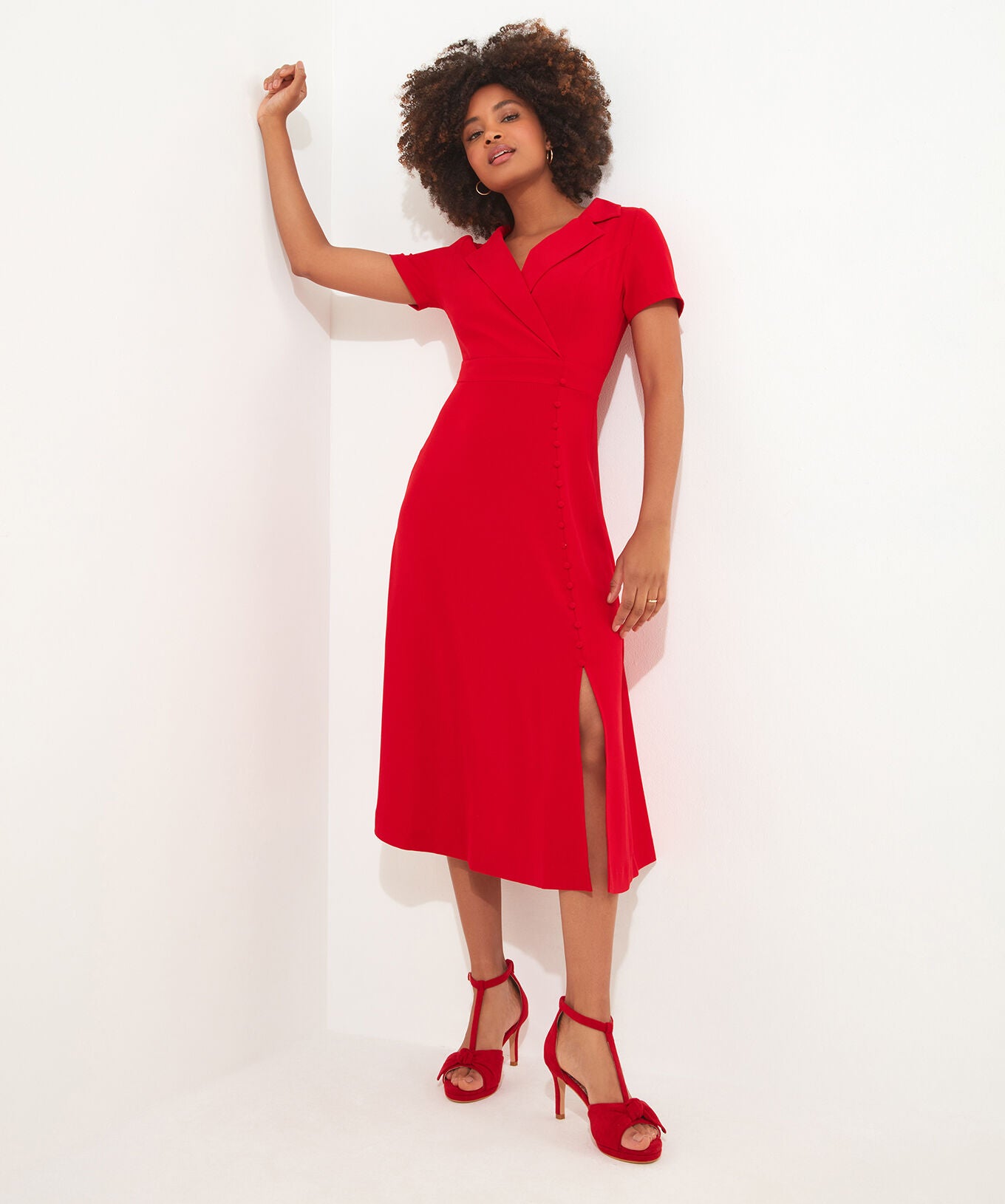 Retro Button Midi Dress, RUBY, on-hover image number 1