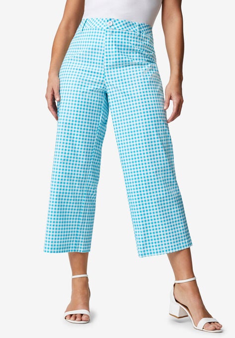 Wide-Leg Stretch Poplin Crop Pant, OCEAN GINGHAM, hi-res image number null