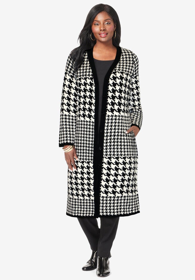 Jacquard Duster, IVORY DOUBLE HOUNDSTOOTH, hi-res image number null
