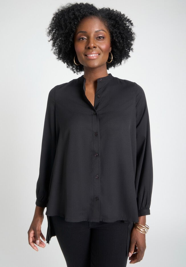Pleated Back Georgette Tunic, BLACK, hi-res image number null