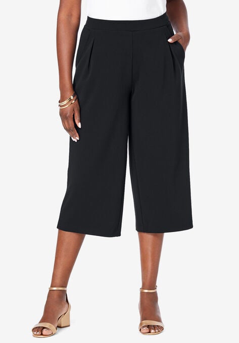 Wide-Leg Crop Crepe Pants, BLACK, hi-res image number null
