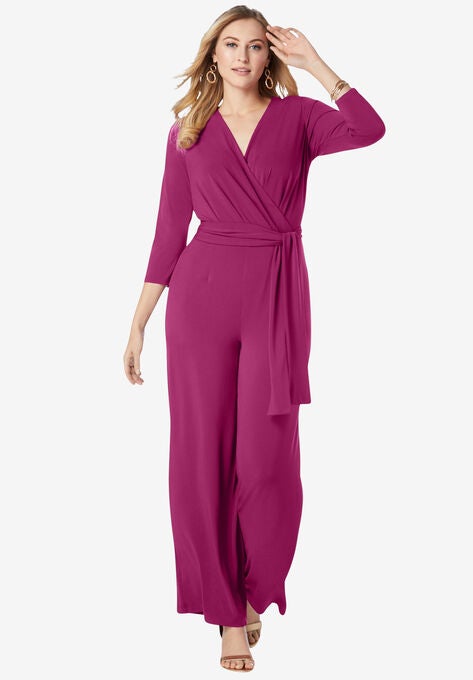 Wide Leg Knit Jumpsuit, RASPBERRY, hi-res image number null