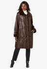 Fur-Trim Leather Swing Coat, CHOCOLATE, hi-res image number null